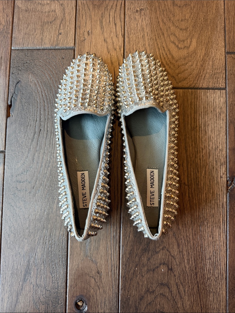 Steve Madden Metallic Silver Studded Slip-On Loafers